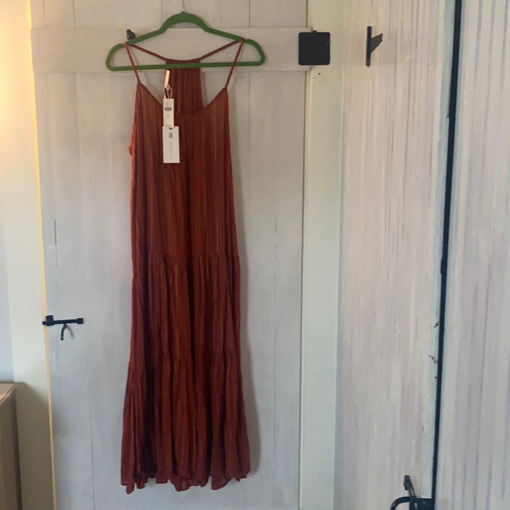 Maxi dress rust color with gold thread - Anthropologie